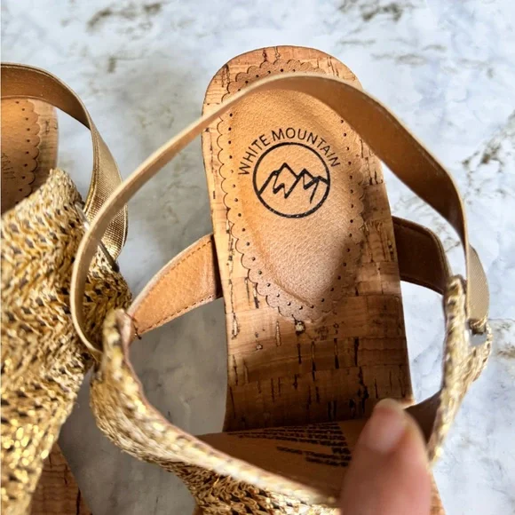 White Mountain Gold Wedge Sandals with Cork Heel - Picture 2 of 4